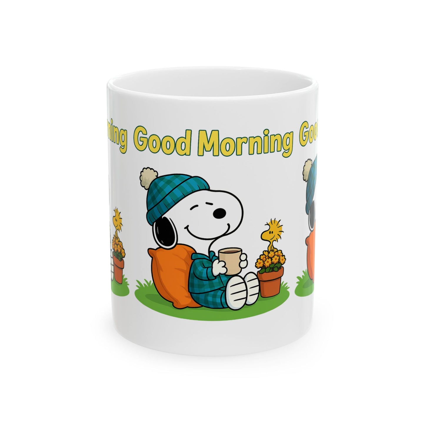 Cheerful Snoopy Ceramic Mug - Good Morning Delight, Cute Coffee Cup, Gift for Coffee Lovers, Cozy Home Decor, Fun Office Mug