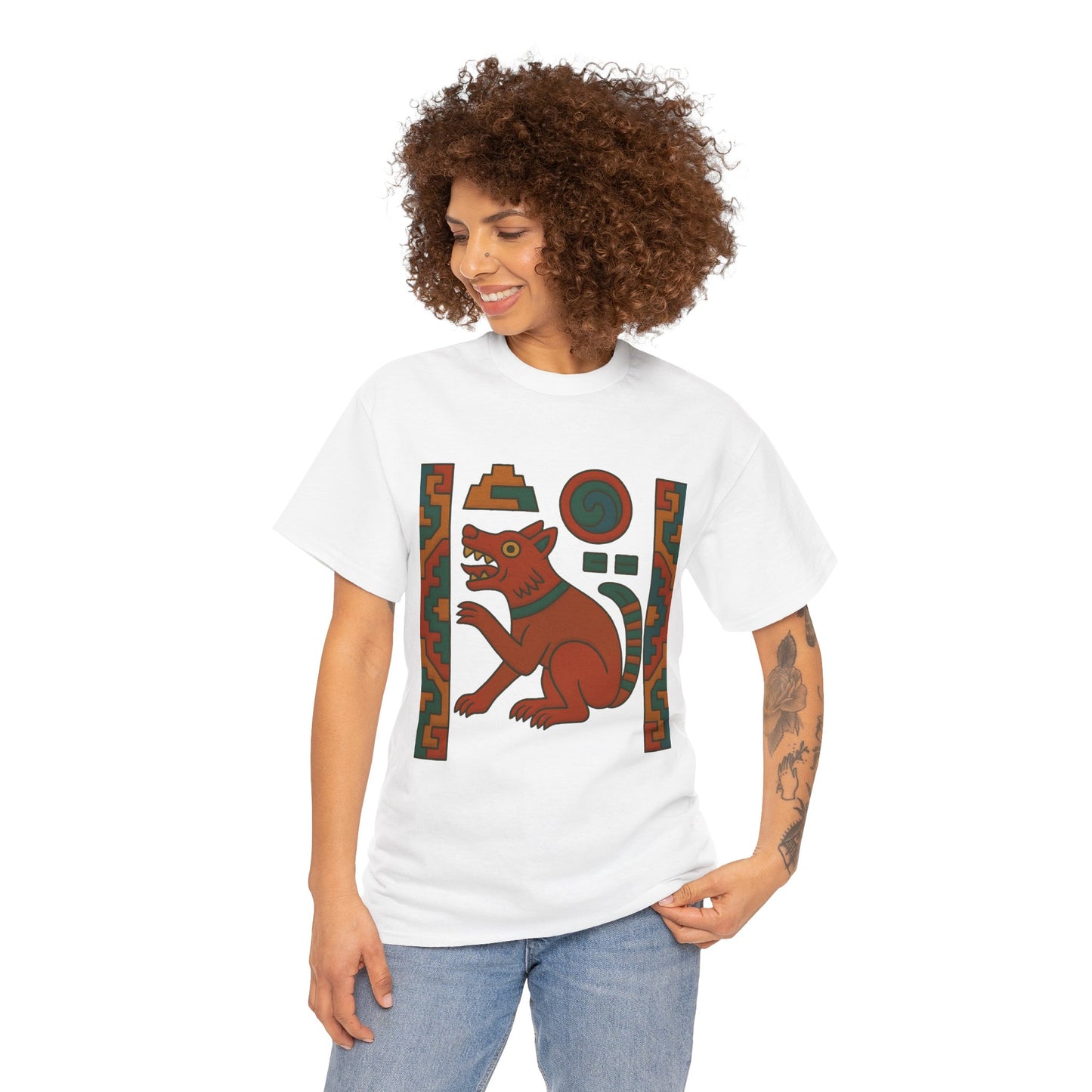 Aztec-Inspired Unisex Heavy Cotton Tee, Unique Graphic Shirt, Casual Wear, Gift for Art Lovers, Bohemian Style T-Shirt, aztec