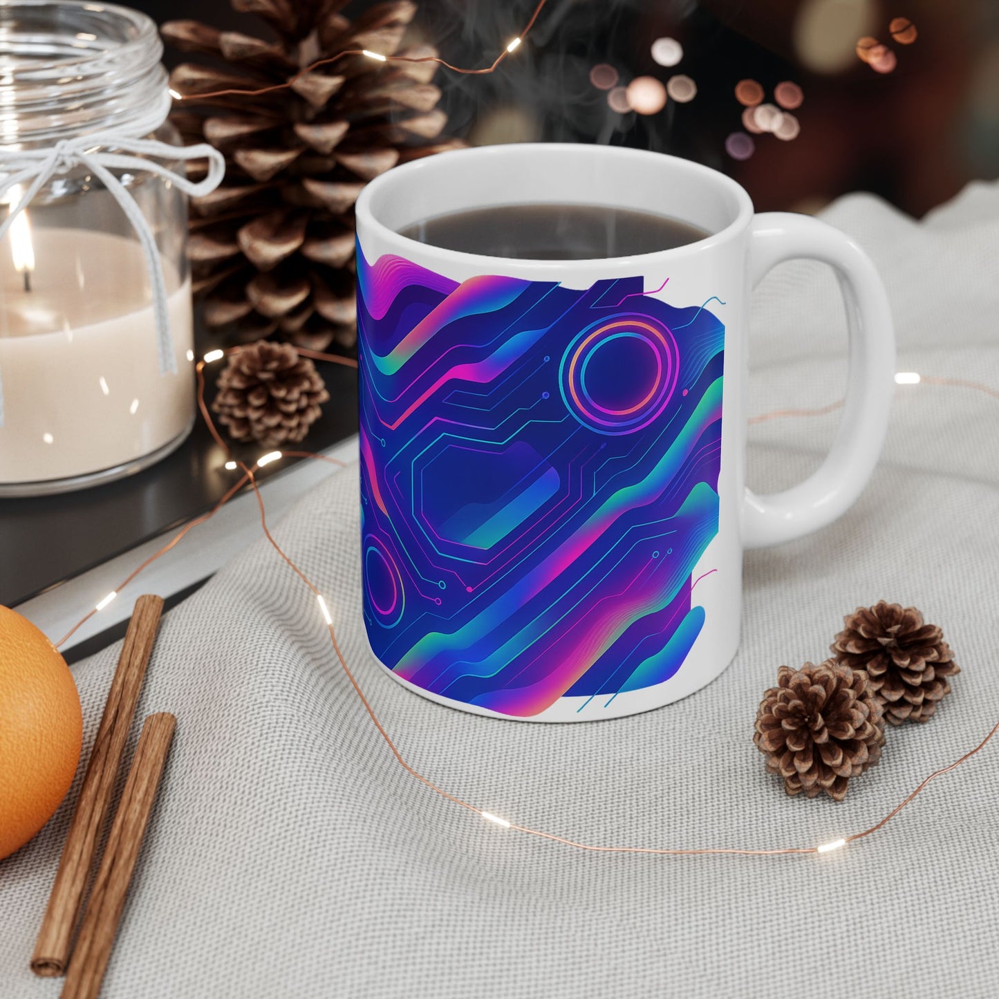 Colorful Circuit Pattern Ceramic Mug | Tech Gift, Coffee Cup, Unique Mug, Geeky Kitchenware, Home Decor