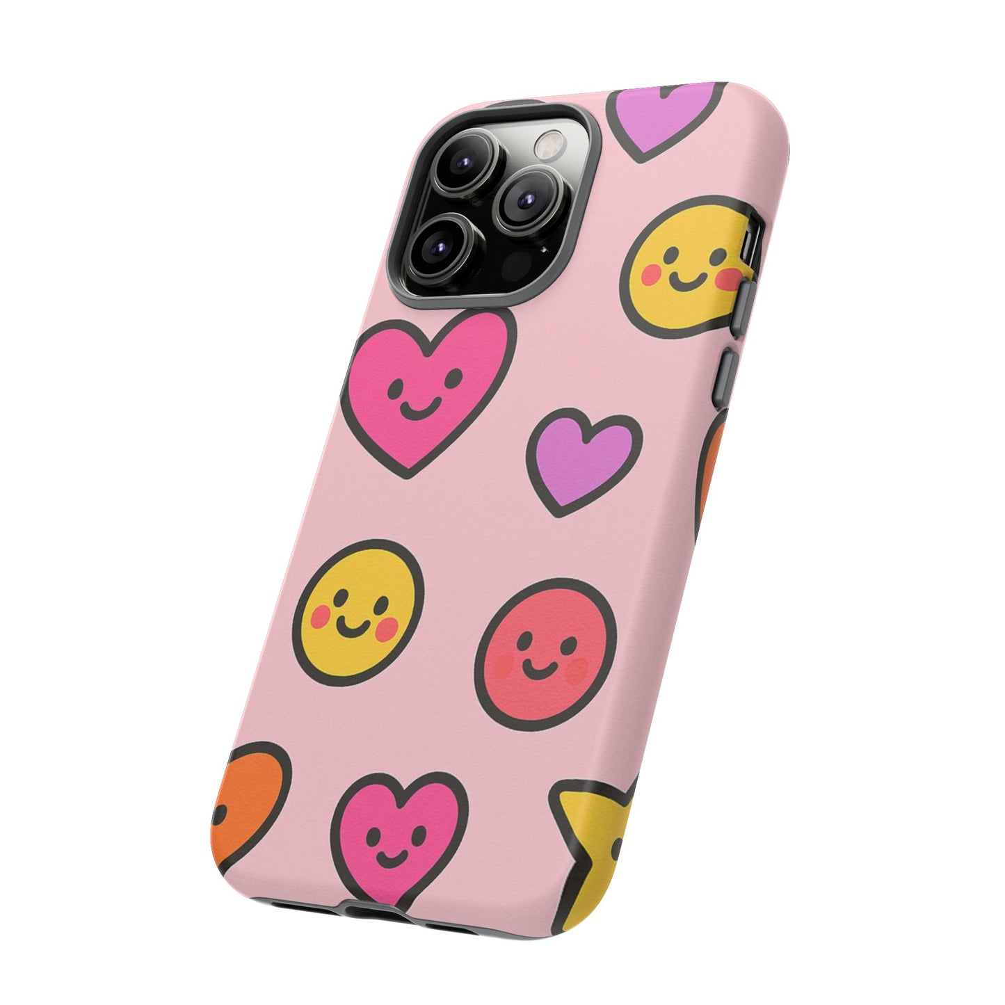 Cute Phone Case with Smiley Faces and Hearts, Fun Gift for Kids and Teens, Cellphone Protector, Birthday Present, Cute Accessories