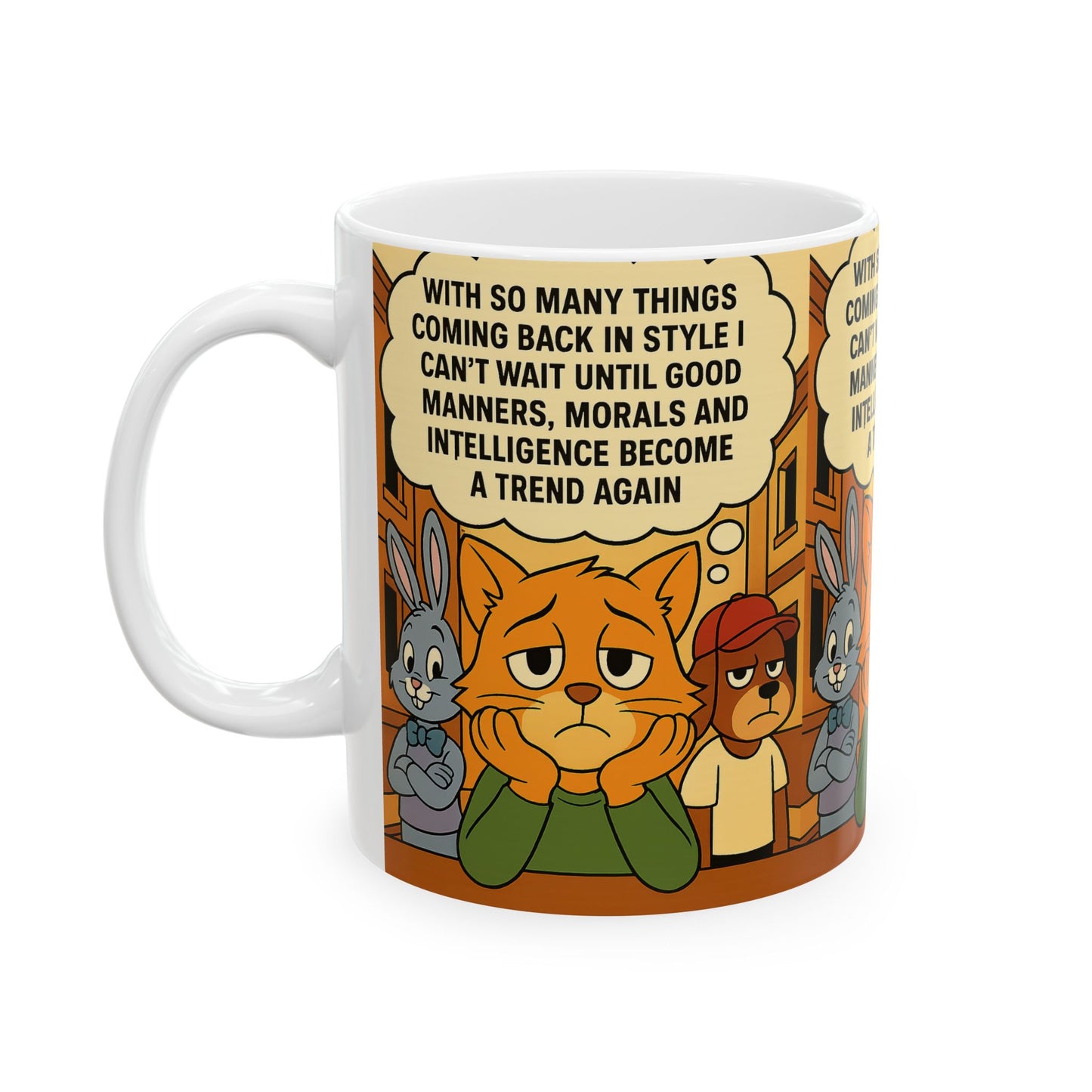 Nostalgic Ceramic Mug, Retro Coffee Cup, Animal Character Drinkware, Gift for Friends, Humor Mug for Home or Office