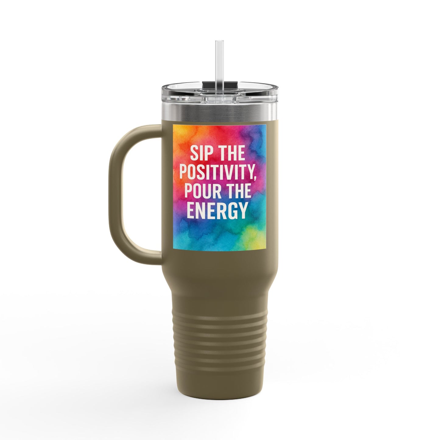 Vibrant Insulated Travel Mug | Sip the Positivity Mug, Hot Beverage Cup, Custom Drink Container, Colorful Tumblers, Travel Coffee Cup