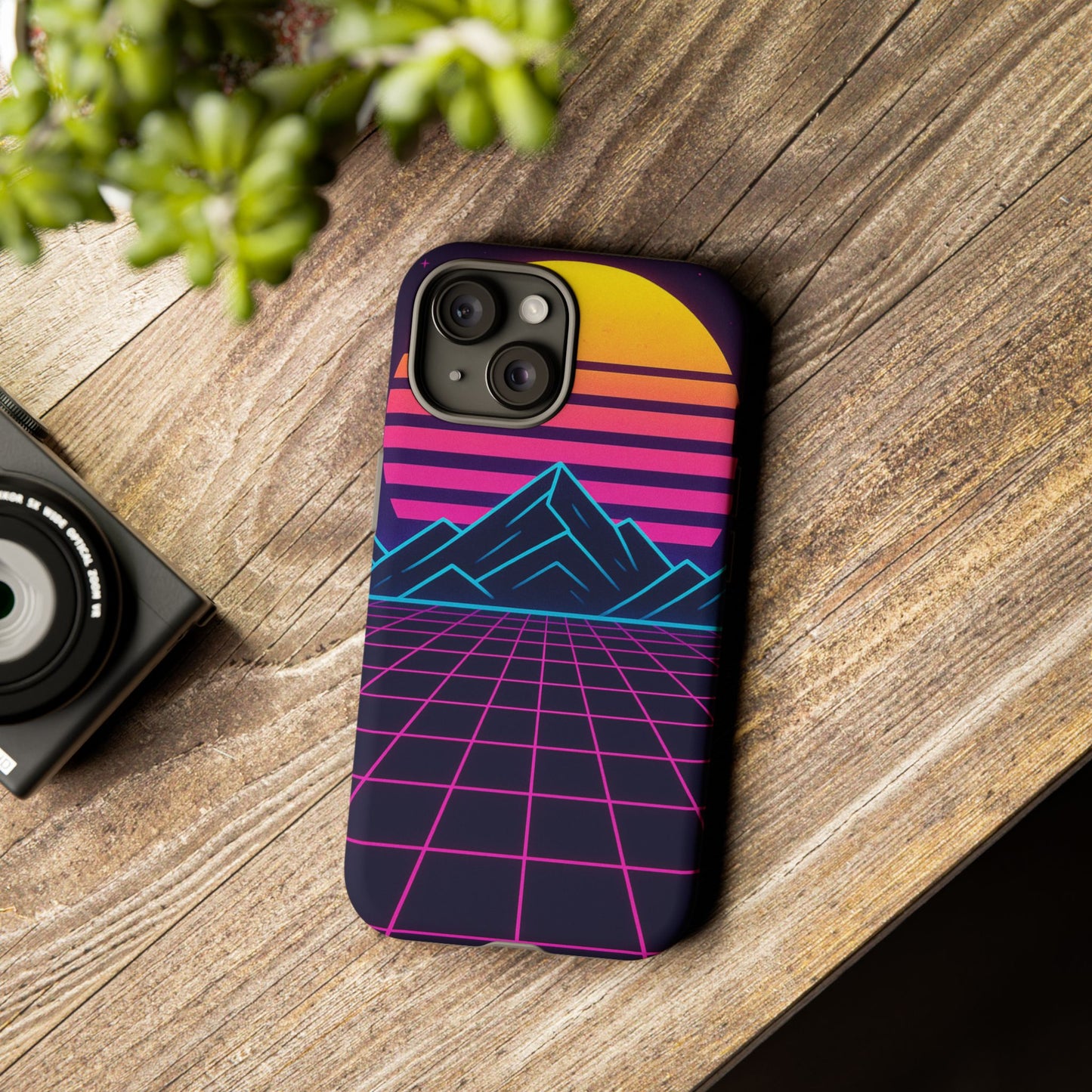 Retro Sunset Phone Case, Vintage Neon Case, 80s Aesthetic Cover, Gift for Tech Lovers, Unique Phone Accessories