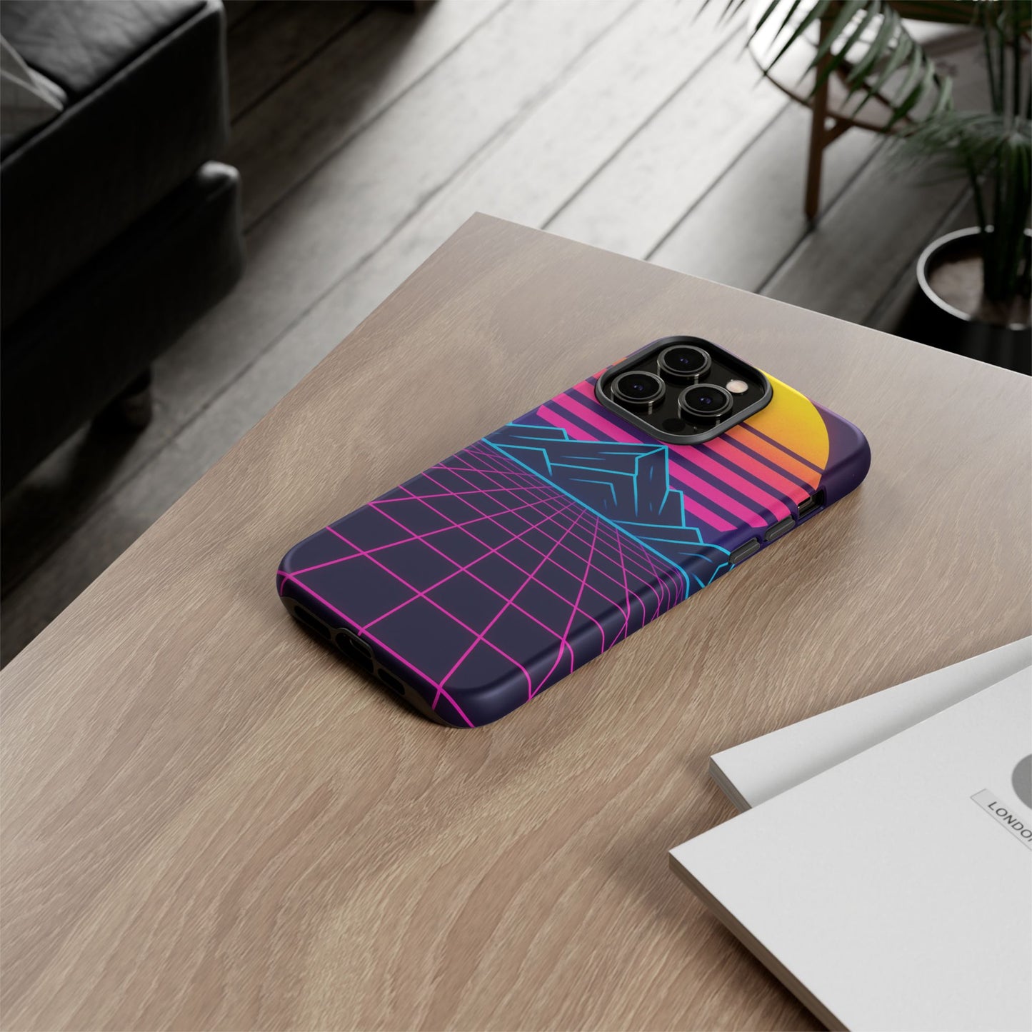 Retro Sunset Phone Case, Vintage Neon Case, 80s Aesthetic Cover, Gift for Tech Lovers, Unique Phone Accessories