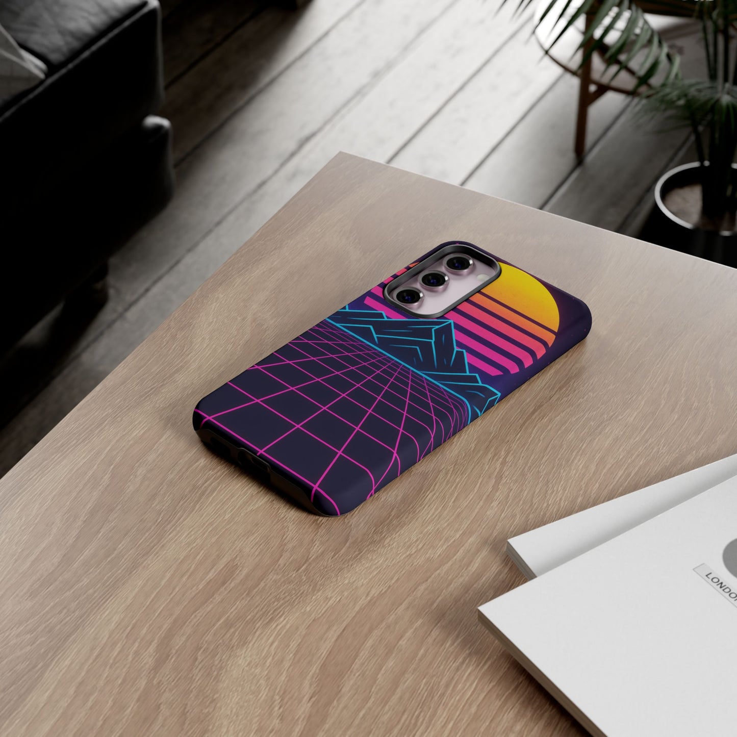 Retro Sunset Phone Case, Vintage Neon Case, 80s Aesthetic Cover, Gift for Tech Lovers, Unique Phone Accessories