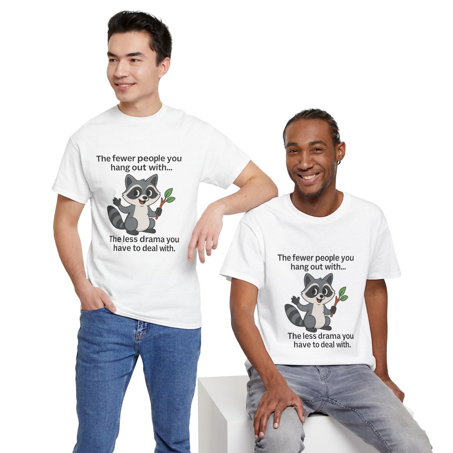 Funny Raccoon Tee, Less Drama Cotton T-Shirt, Gift for Friends, Humor Shirt, Animal Lover Apparel, Casual Wear, Unisex Tee
