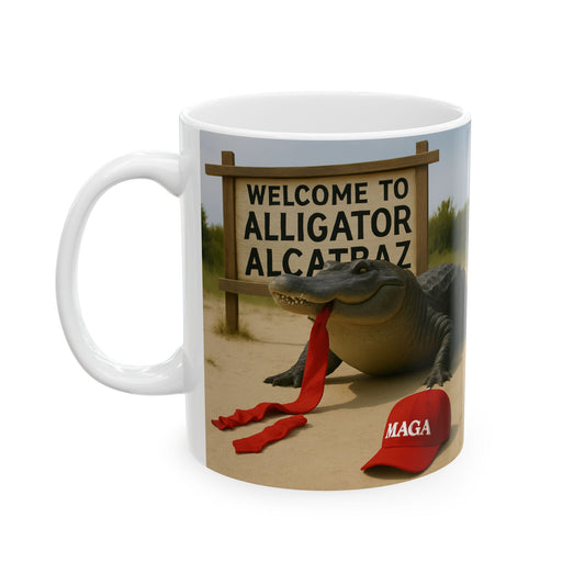 Alligator Alcatraz Ceramic Mug, Funny Coffee Cup, Gift for Animal Lovers, Unique Kitchen Decor, Quirky Humor Mug