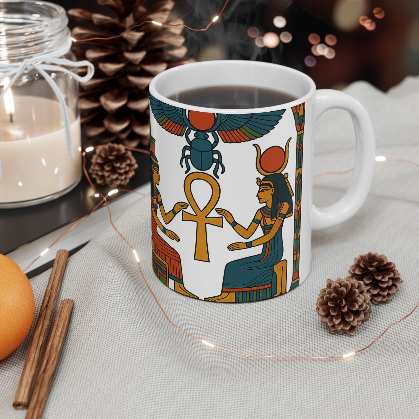 Egyptian Queen Ceramic Mug, Unique Gift for Art Lovers, Bohemian Decor, Coffee Mug, 11oz or 15oz Options