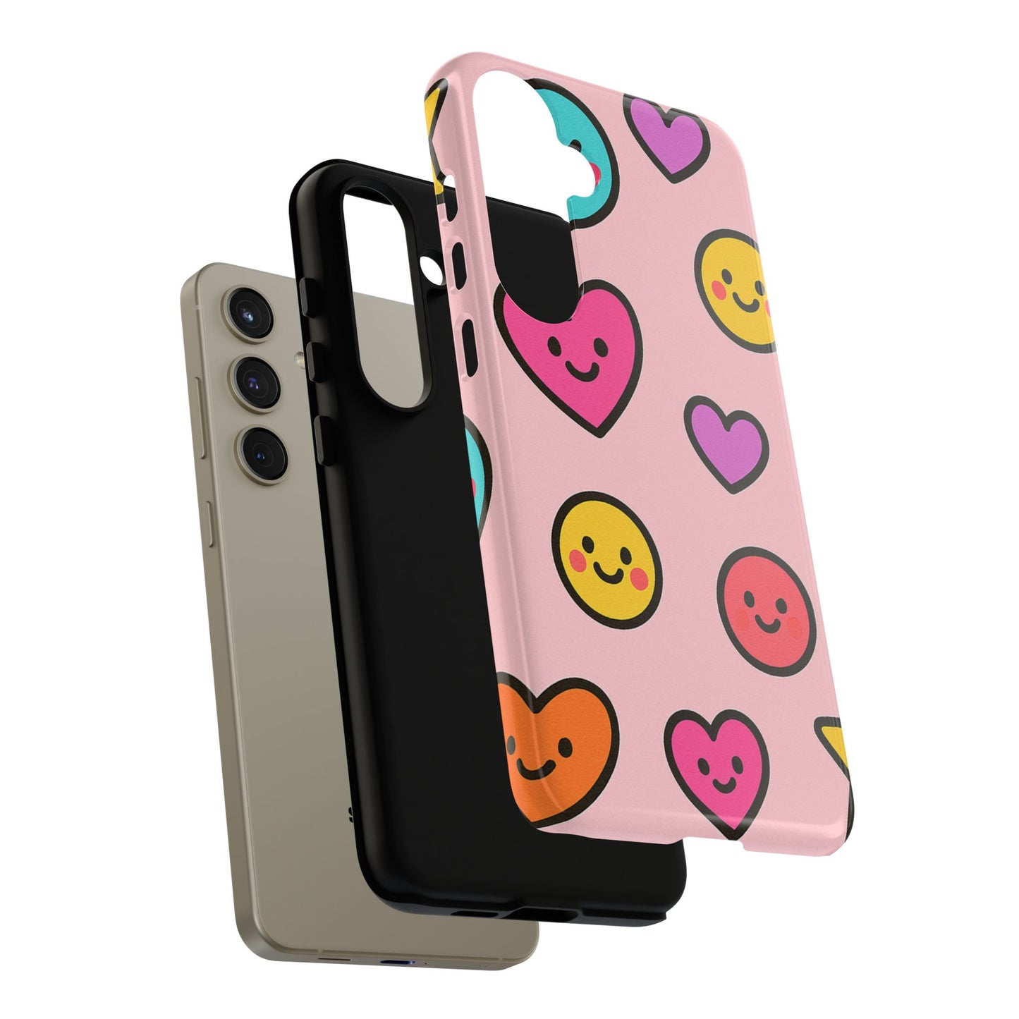 Cute Phone Case with Smiley Faces and Hearts, Fun Gift for Kids and Teens, Cellphone Protector, Birthday Present, Cute Accessories