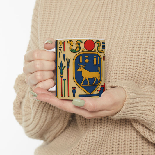 Egyptian Hieroglyphs Ceramic Mug, Colorful Coffee Cup, Artistic Drinkware, Unique Gift, Home Decor, Office Supplies