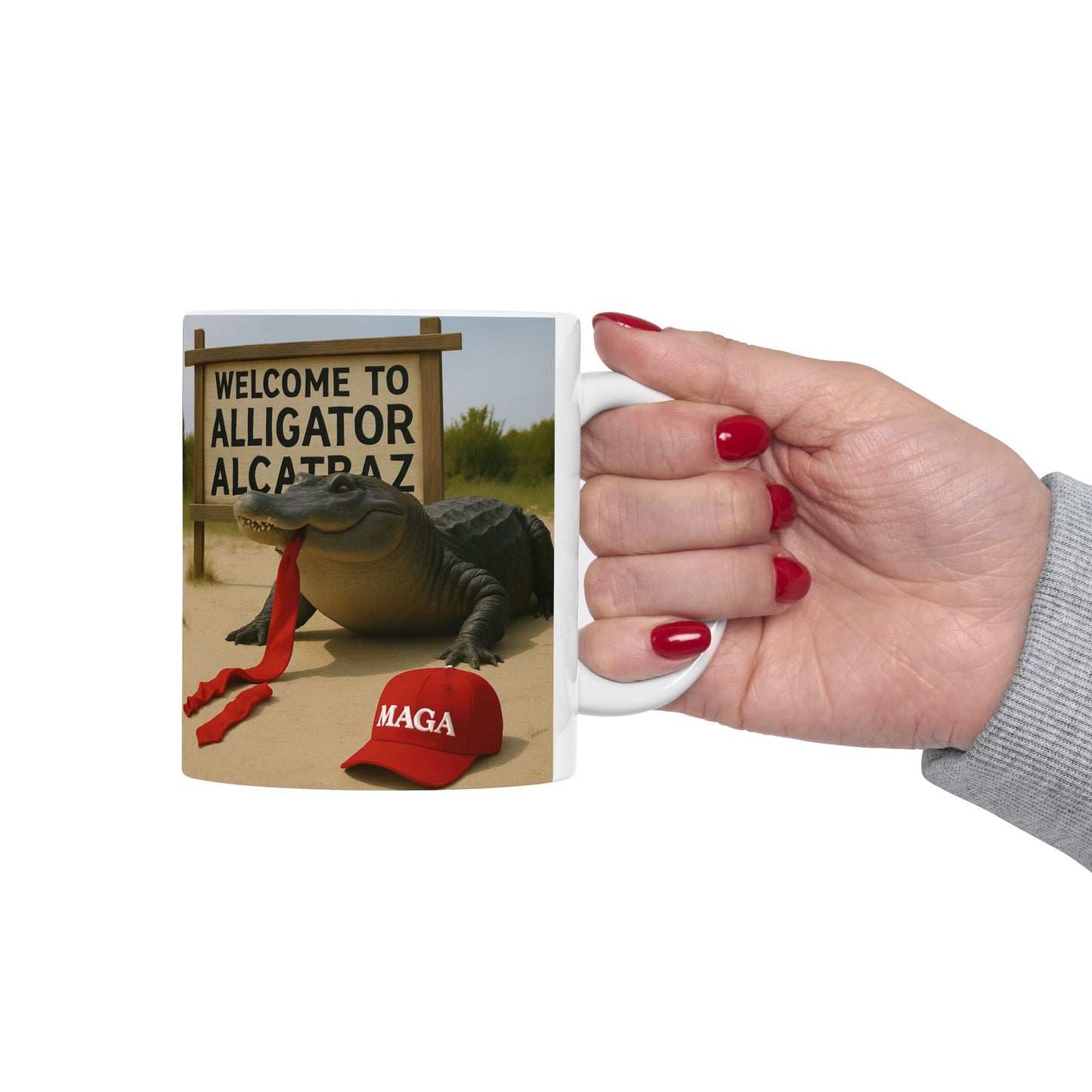 Alligator Alcatraz Ceramic Mug, Funny Coffee Cup, Gift for Animal Lovers, Unique Kitchen Decor, Quirky Humor Mug
