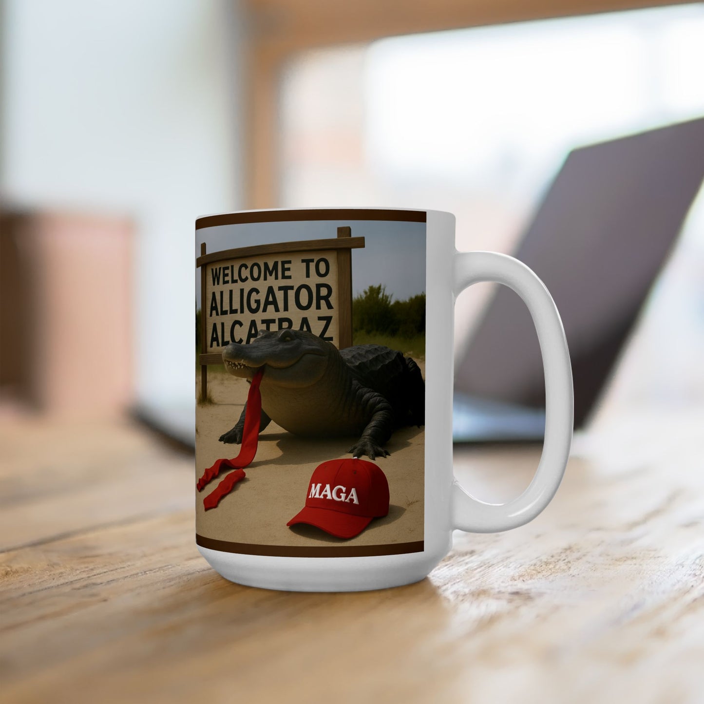 Alligator Alcatraz Ceramic Mug, Funny Coffee Cup, Gift for Animal Lovers, Unique Kitchen Decor, Quirky Humor Mug
