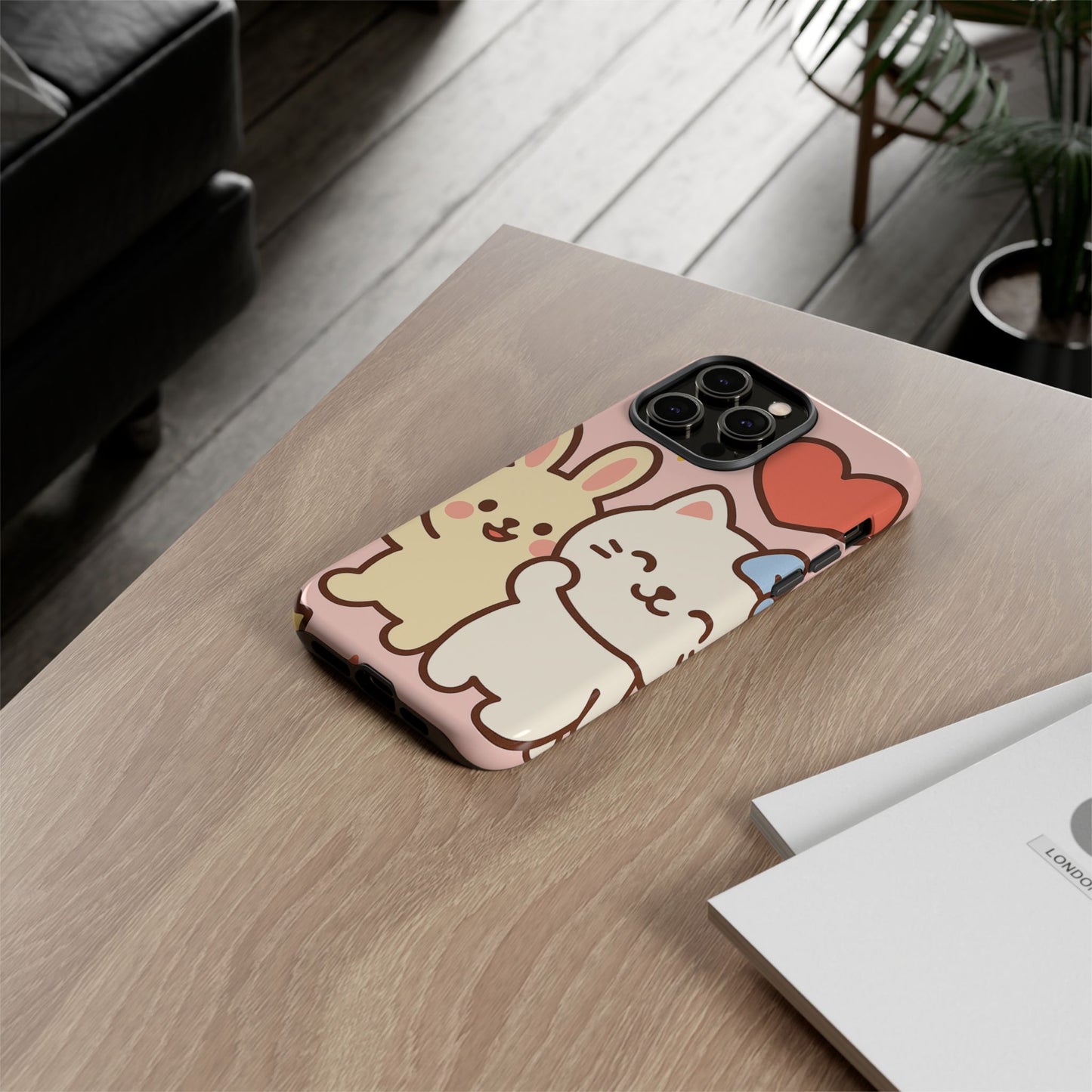 Cute Animal Phone Case -Tough Cases with Bunny and Cat Design, Kawaii Gift for Kids, Birthday, Everyday Use, Phone Accessories, teenage girl
