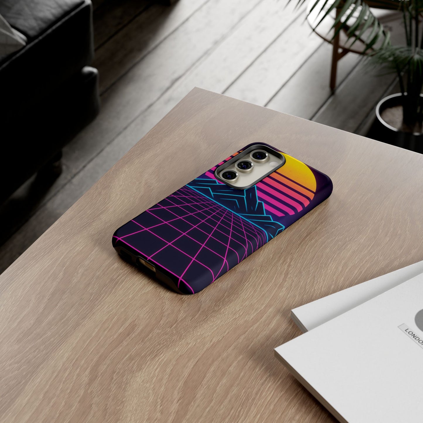 Retro Sunset Phone Case, Vintage Neon Case, 80s Aesthetic Cover, Gift for Tech Lovers, Unique Phone Accessories