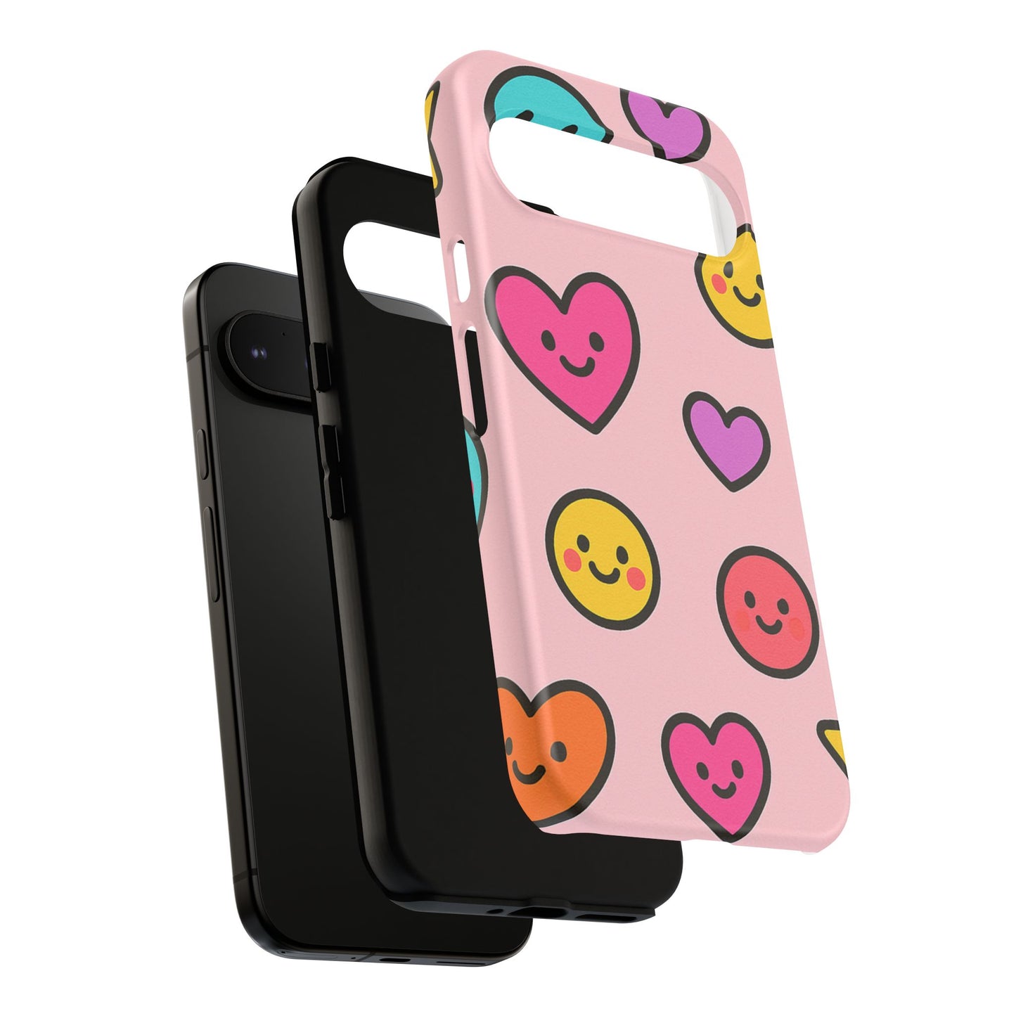 Cute Phone Case with Smiley Faces and Hearts, Fun Gift for Kids and Teens, Cellphone Protector, Birthday Present, Cute Accessories