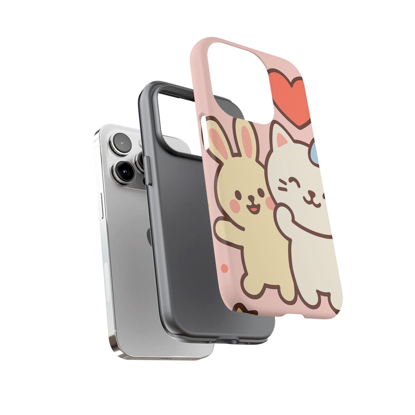 Cute Animal Phone Case -Tough Cases with Bunny and Cat Design, Kawaii Gift for Kids, Birthday, Everyday Use, Phone Accessories, teenage girl