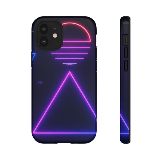 Retro Neon Phone Case, Tough Cases for iPhone, 80s Aesthetic Phone Cover, Abstract Neon Design, Gift for Tech Lovers