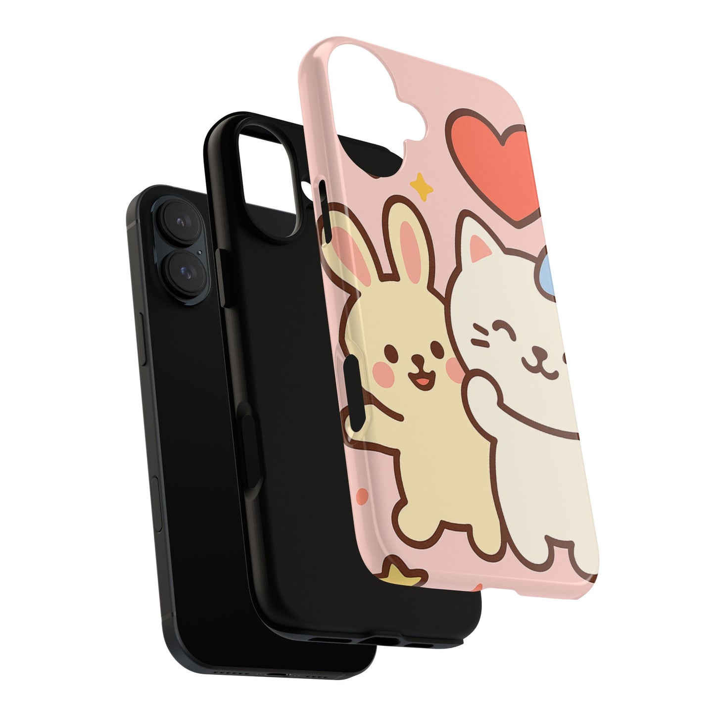 Cute Animal Phone Case -Tough Cases with Bunny and Cat Design, Kawaii Gift for Kids, Birthday, Everyday Use, Phone Accessories, teenage girl