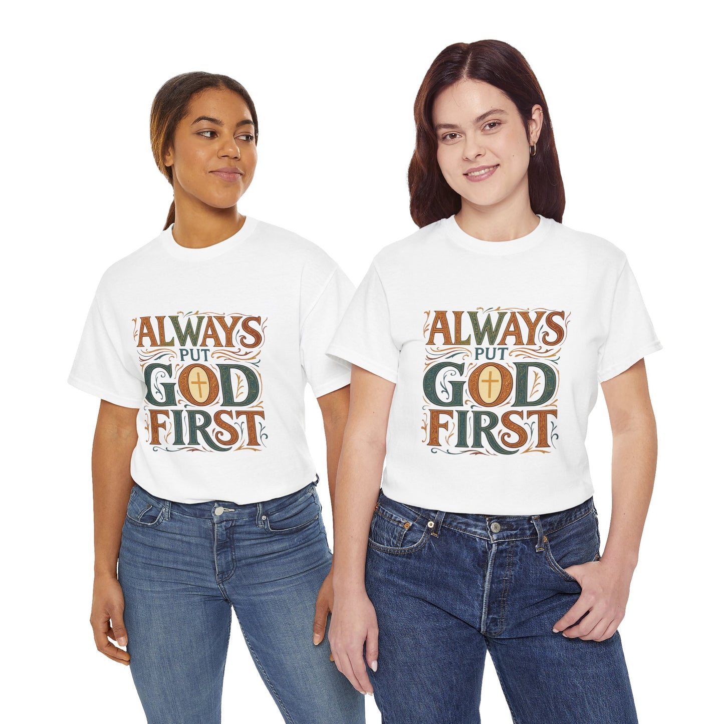 Unisex Heavy Cotton Tee with 'Always Put God First' Inspirational Print, Faith Shirt, Christian Apparel, Gift for Believers, Everyday [...]