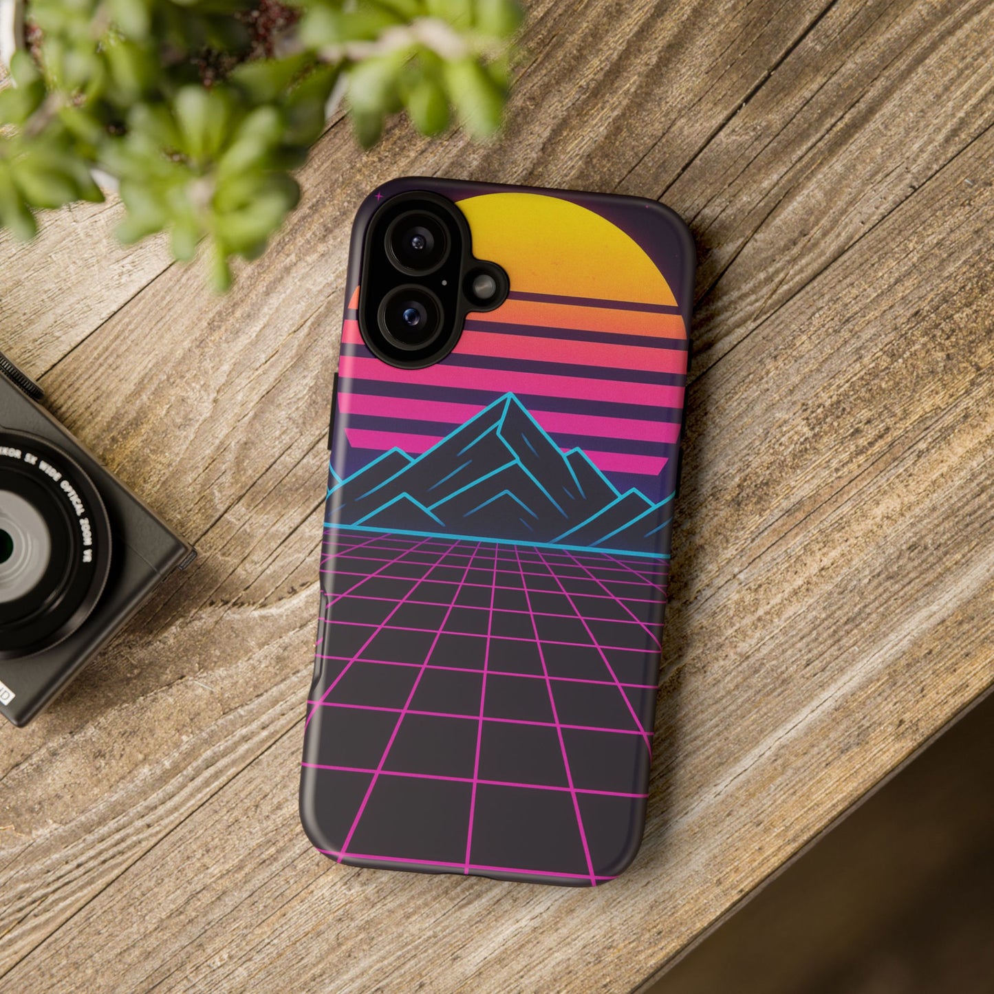 Retro Sunset Phone Case, Vintage Neon Case, 80s Aesthetic Cover, Gift for Tech Lovers, Unique Phone Accessories