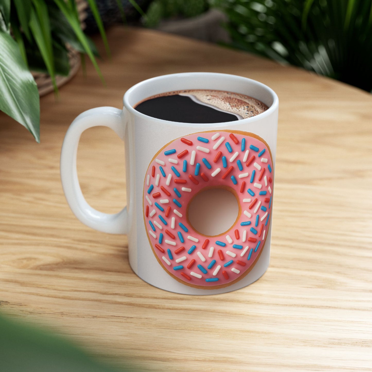 Donut Design Ceramic Mug | Fun Coffee Mug for Foodies, Birthday Gift, Kitchen Decor, Donut Lover's Mug, Sweet Treat Drinkware