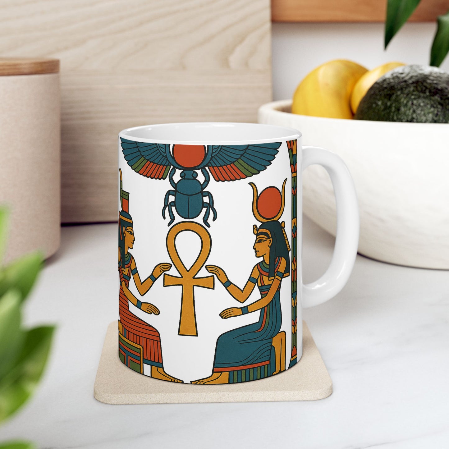 Egyptian Queen Ceramic Mug, Unique Gift for Art Lovers, Bohemian Decor, Coffee Mug, 11oz or 15oz Options