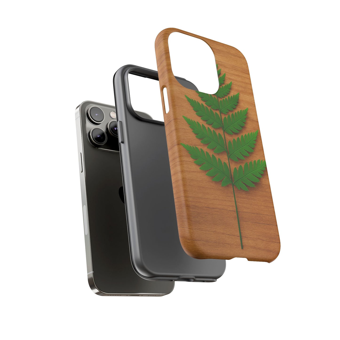 Wooden Fern Phone Case - Eco-Friendly Tough Cases for Nature Lovers, Unique Gift, Customizable Design, Nature-Themed Accessories