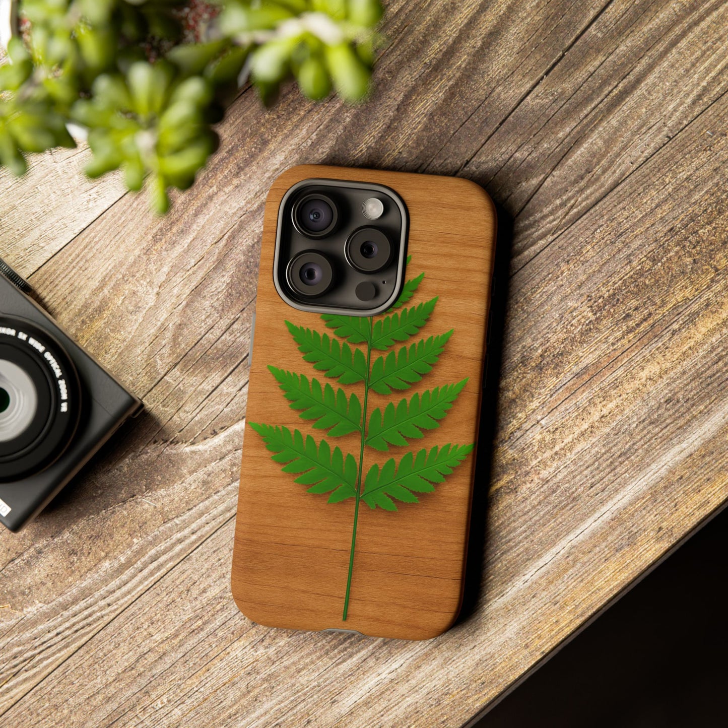 Wooden Fern Phone Case - Eco-Friendly Tough Cases for Nature Lovers, Unique Gift, Customizable Design, Nature-Themed Accessories