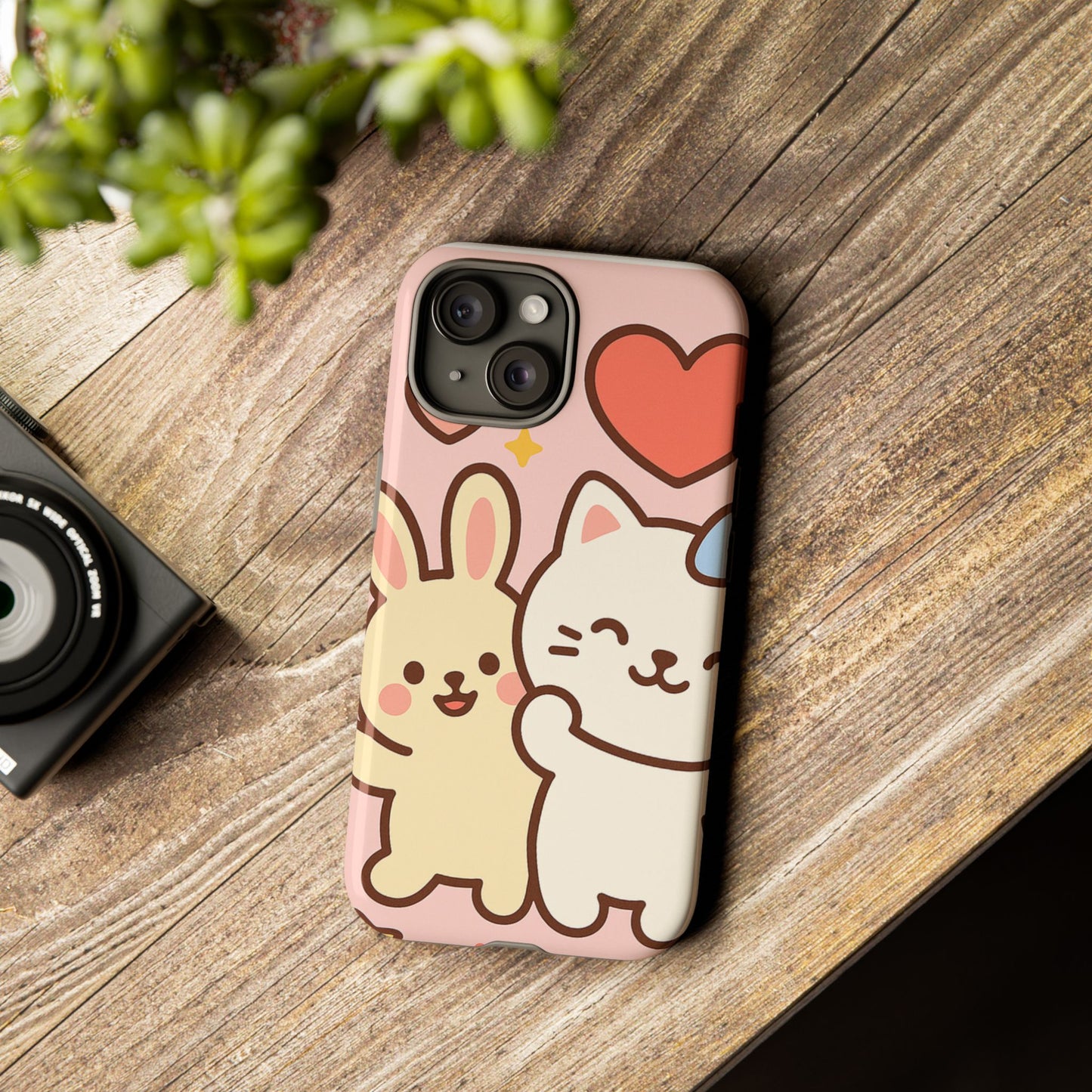 Cute Animal Phone Case -Tough Cases with Bunny and Cat Design, Kawaii Gift for Kids, Birthday, Everyday Use, Phone Accessories, teenage girl