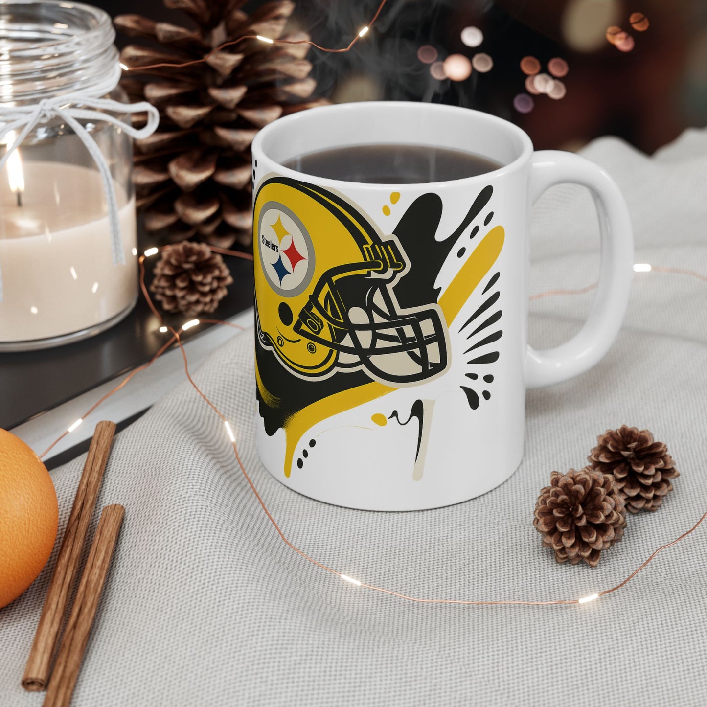 Steelers Football Ceramic Mug, 11oz or 15oz, Gift for Fans, Game Day Coffee Cup, Sports Decor