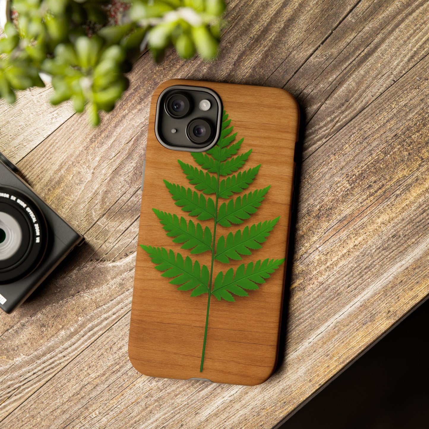 Wooden Fern Phone Case - Eco-Friendly Tough Cases for Nature Lovers, Unique Gift, Customizable Design, Nature-Themed Accessories