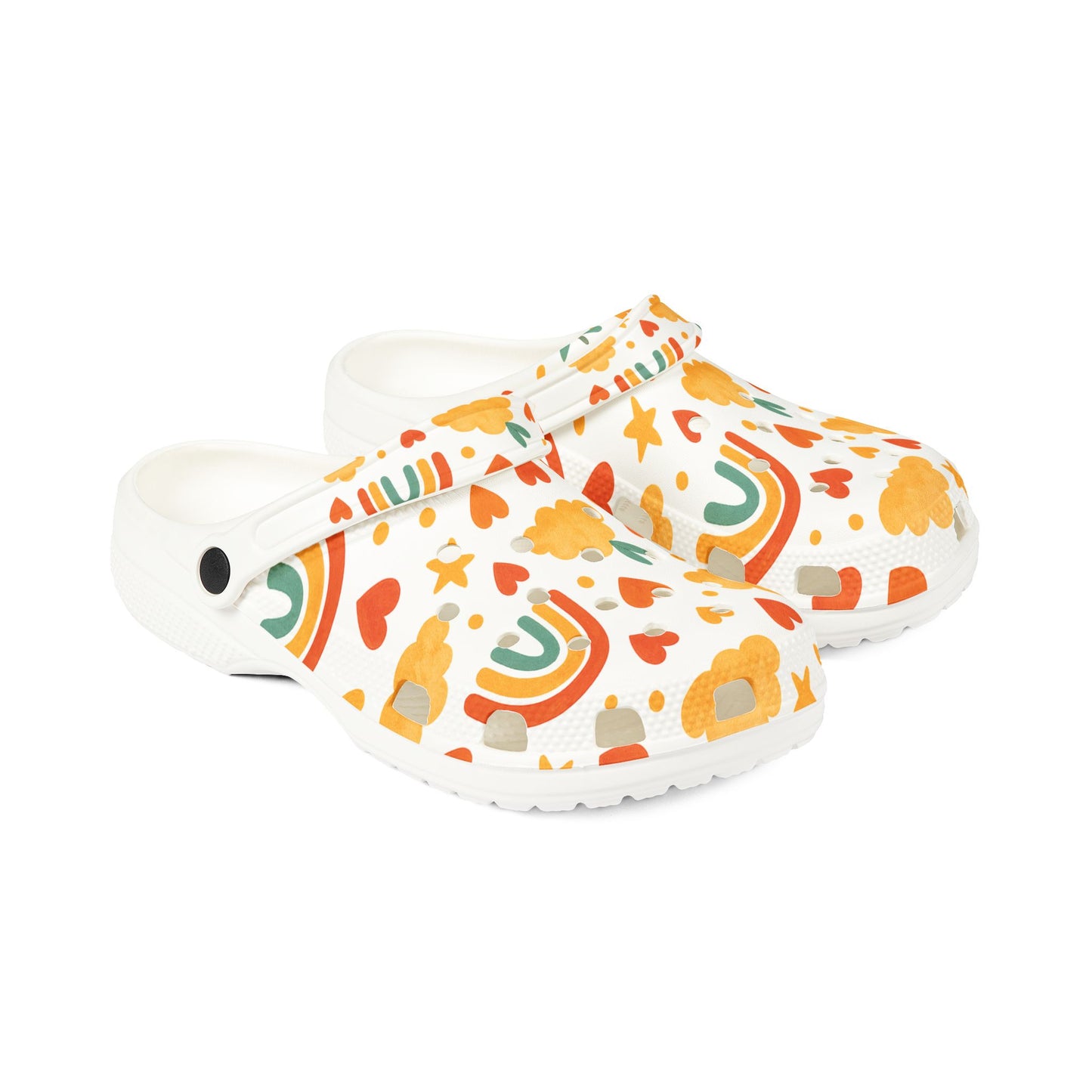 Vibrant EVA Foam Crocs – Fun Rainbow & Heart Design, Slip-On Comfort Shoes, Perfect for Summer Fun, Gardening, Holidays, Gifts