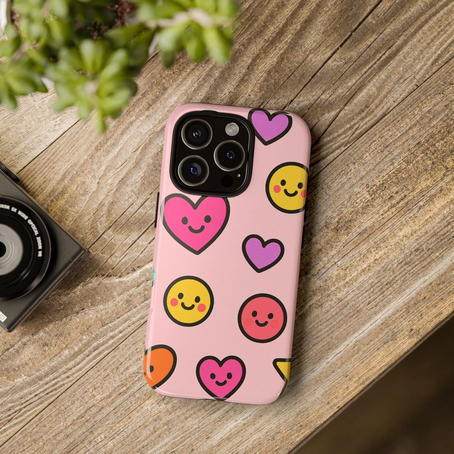 Cute Phone Case with Smiley Faces and Hearts, Fun Gift for Kids and Teens, Cellphone Protector, Birthday Present, Cute Accessories