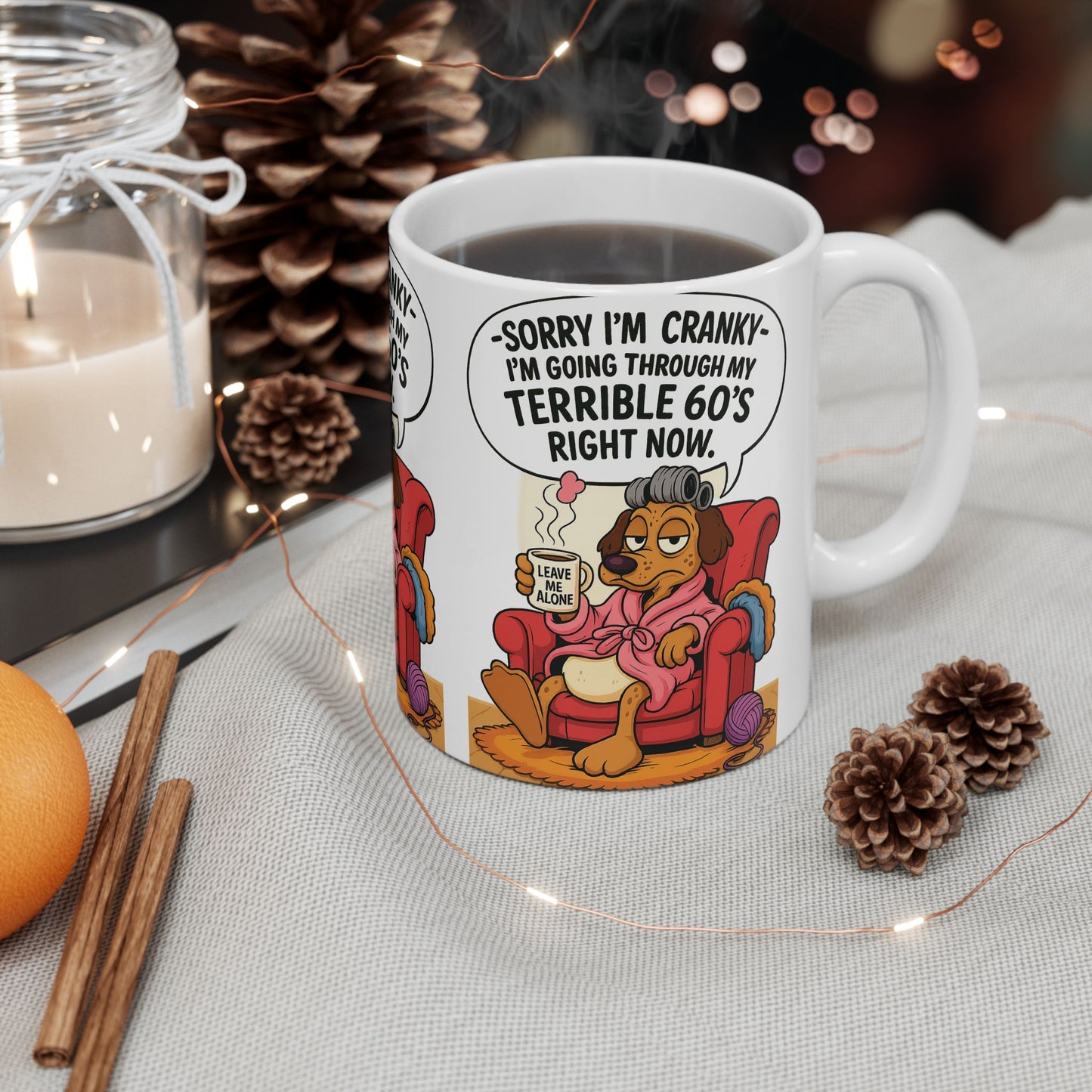 Terrible 60's Comic Mug - Funny Ceramic Coffee Cup, Dog Lover Gift, Quirky Birthday Present, Humor for Foodies, Sassy Kitchen Decor