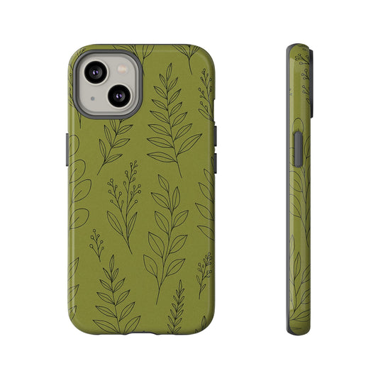 Stylish Phone Case, Botanical Design, Tough Phone Cover, Green Floral Case, Nature Inspired Gift, Eco-Friendly Accessory
