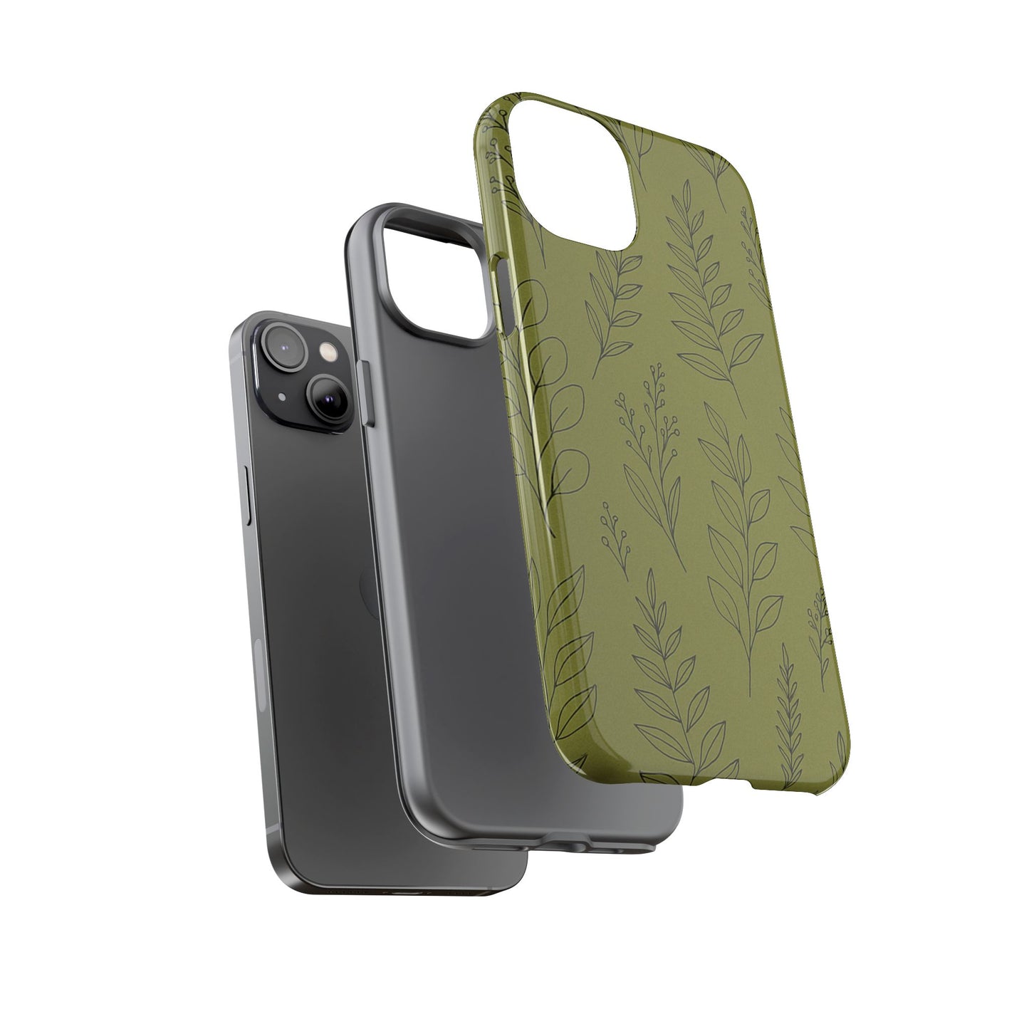 Stylish Phone Case, Botanical Design, Tough Phone Cover, Green Floral Case, Nature Inspired Gift, Eco-Friendly Accessory