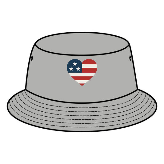 Patriotic Bucket Hat with Heart Design, Summer Accessory, Festival Hat, Gift for Him/Her, Fourth of July, Casual Wear