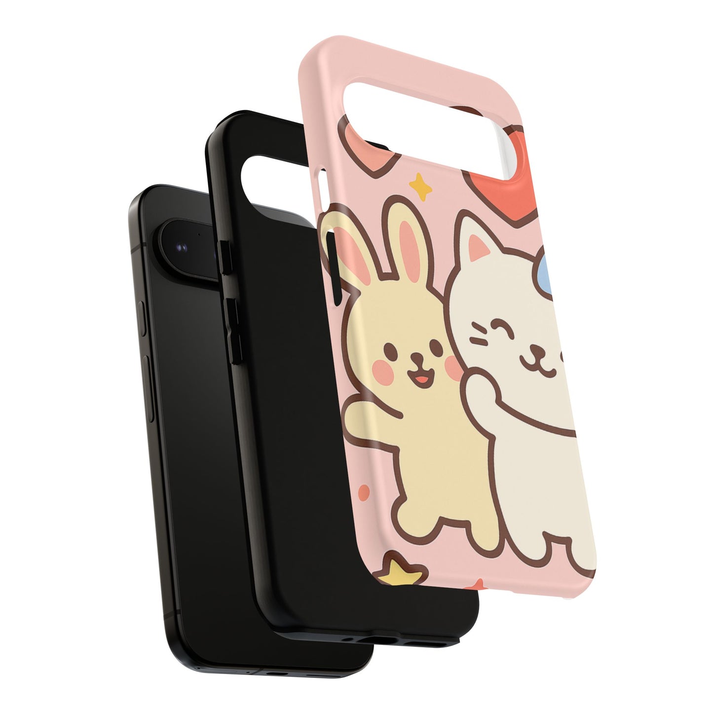 Cute Animal Phone Case -Tough Cases with Bunny and Cat Design, Kawaii Gift for Kids, Birthday, Everyday Use, Phone Accessories, teenage girl