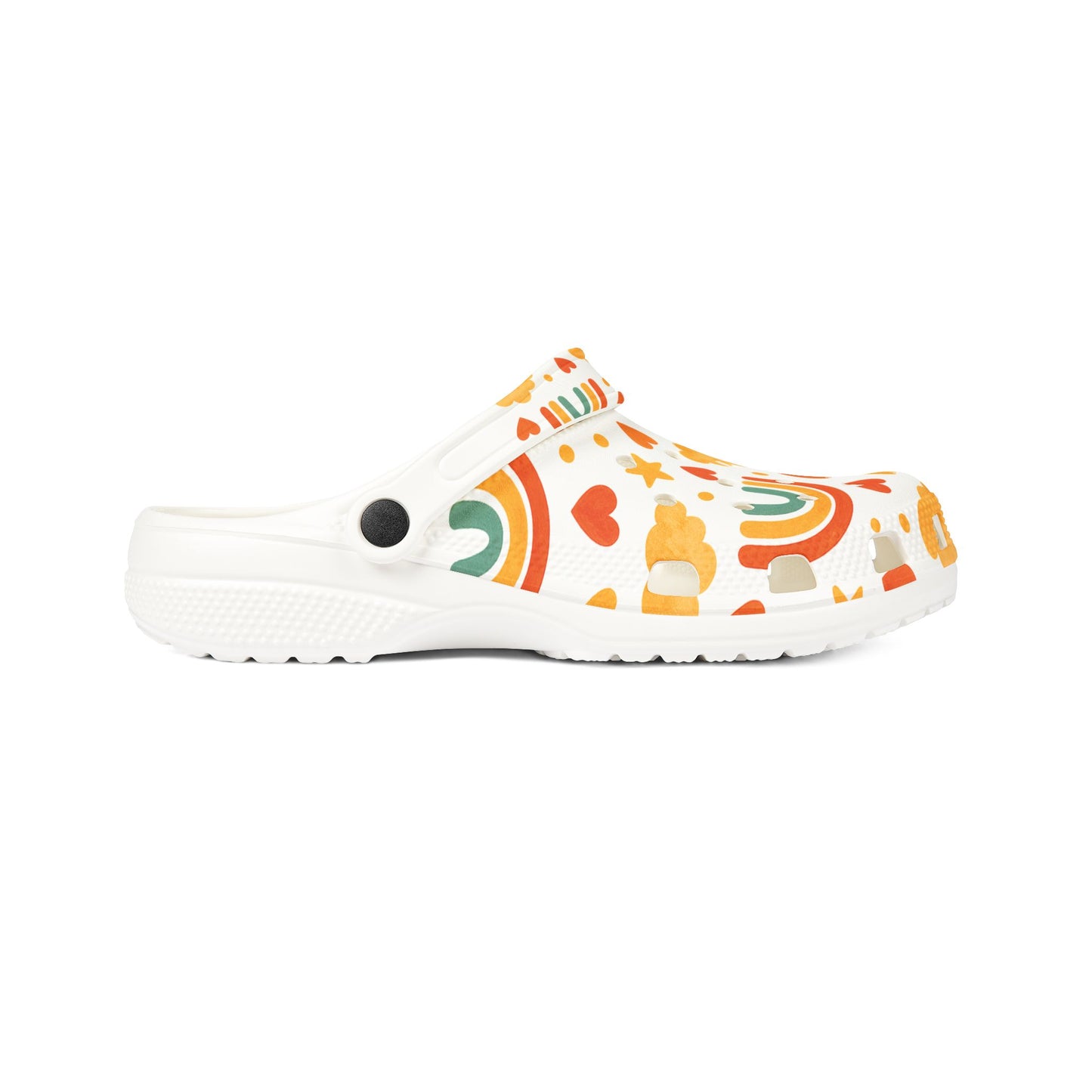 Vibrant EVA Foam Crocs – Fun Rainbow & Heart Design, Slip-On Comfort Shoes, Perfect for Summer Fun, Gardening, Holidays, Gifts