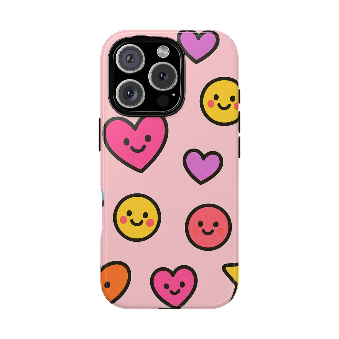 Cute Phone Case with Smiley Faces and Hearts, Fun Gift for Kids and Teens, Cellphone Protector, Birthday Present, Cute Accessories