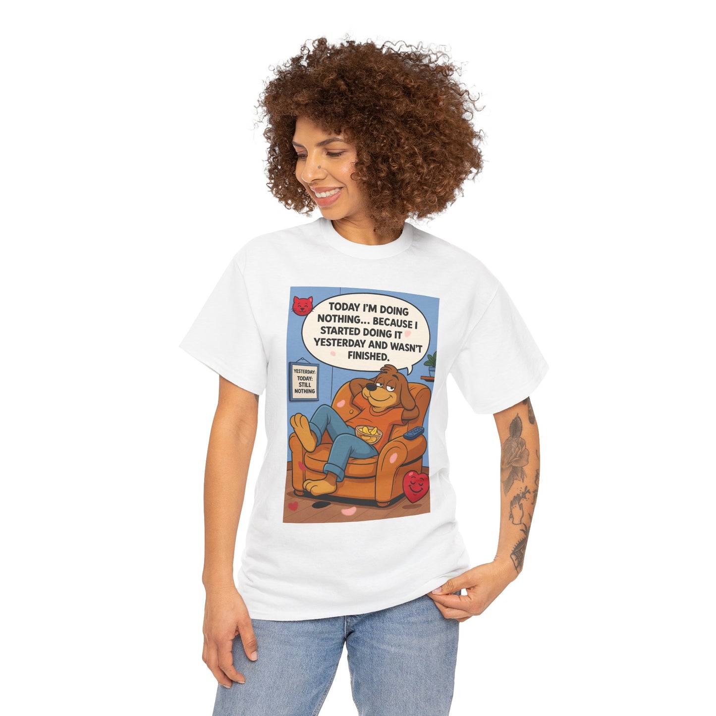 Chill Vibes Graphic Tee - Unisex Heavy Cotton Shirt for Lazy Days and Pet Lovers