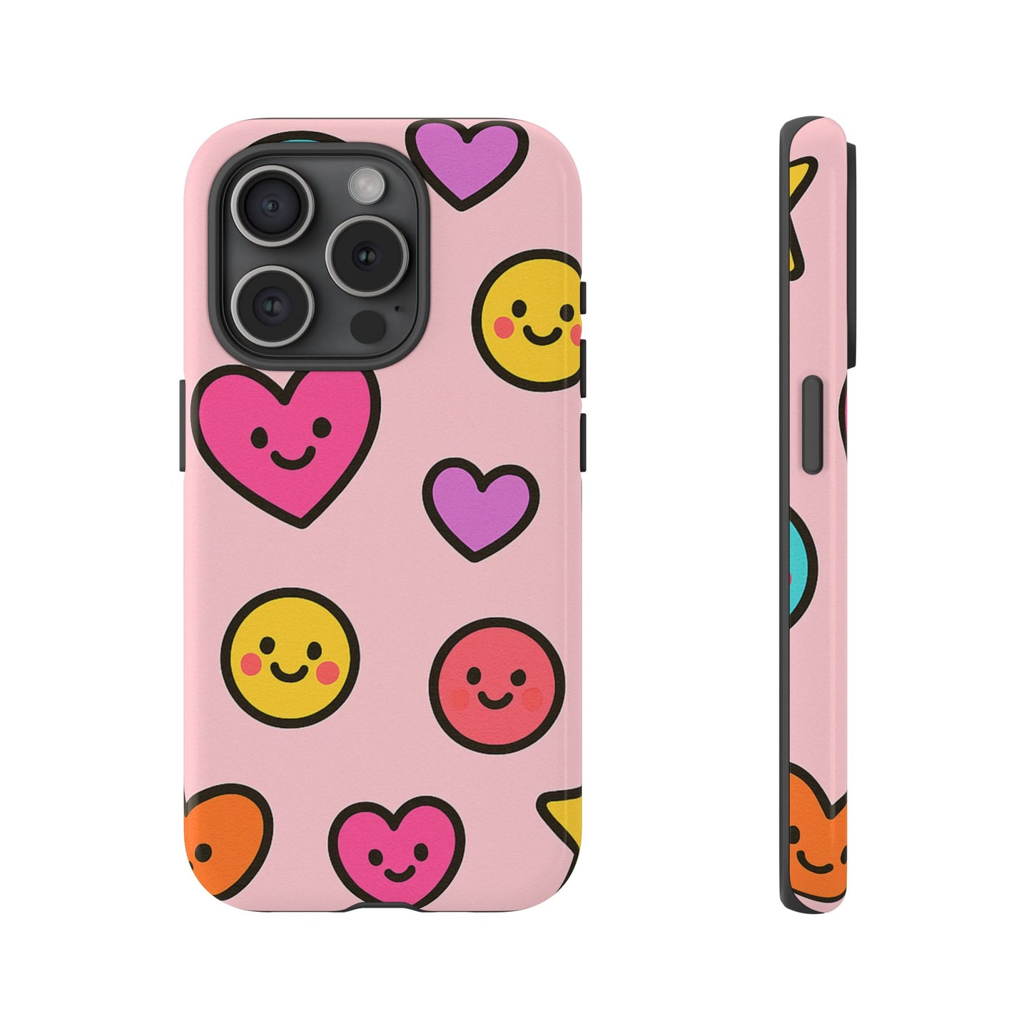 Cute Phone Case with Smiley Faces and Hearts, Fun Gift for Kids and Teens, Cellphone Protector, Birthday Present, Cute Accessories