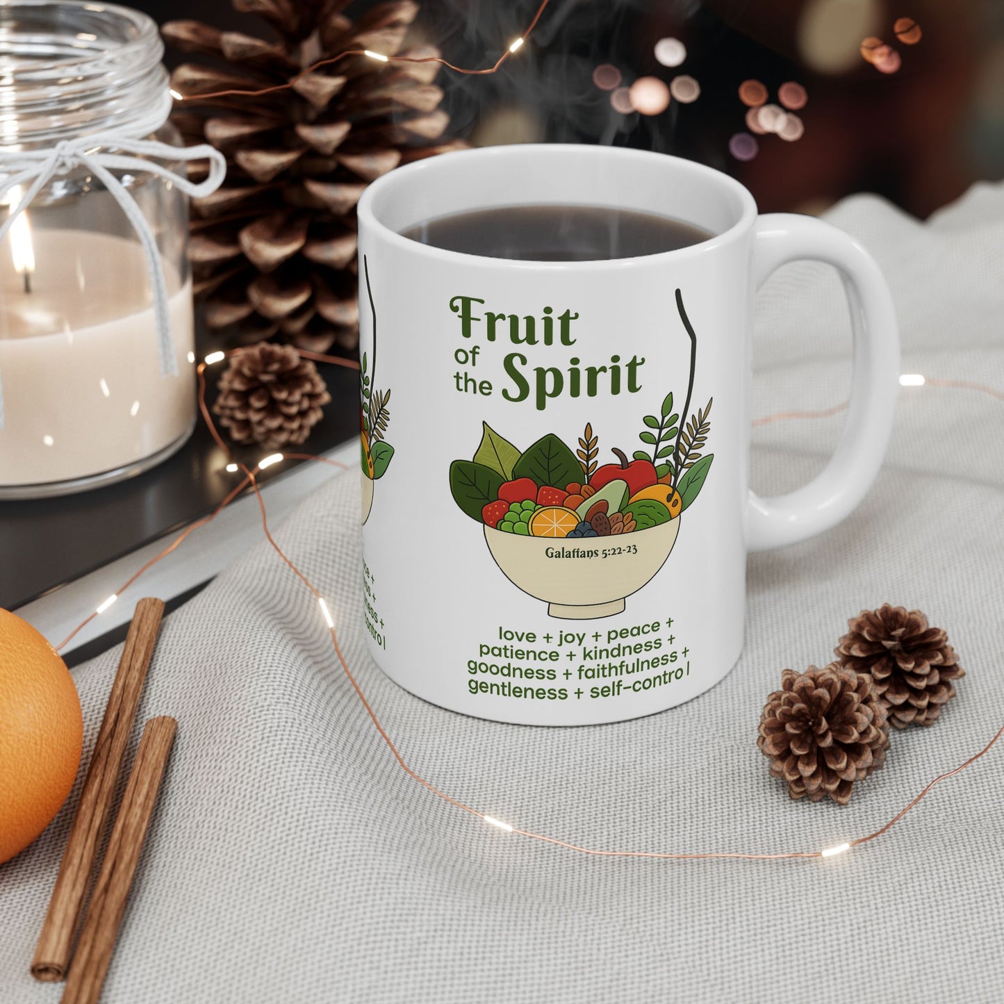 Inspirational Ceramic Mug, Fruit of the Spirit Gift, Christian Coffee Cup, 11oz, 15oz, Encouragement Mug, Religious Kitchenware