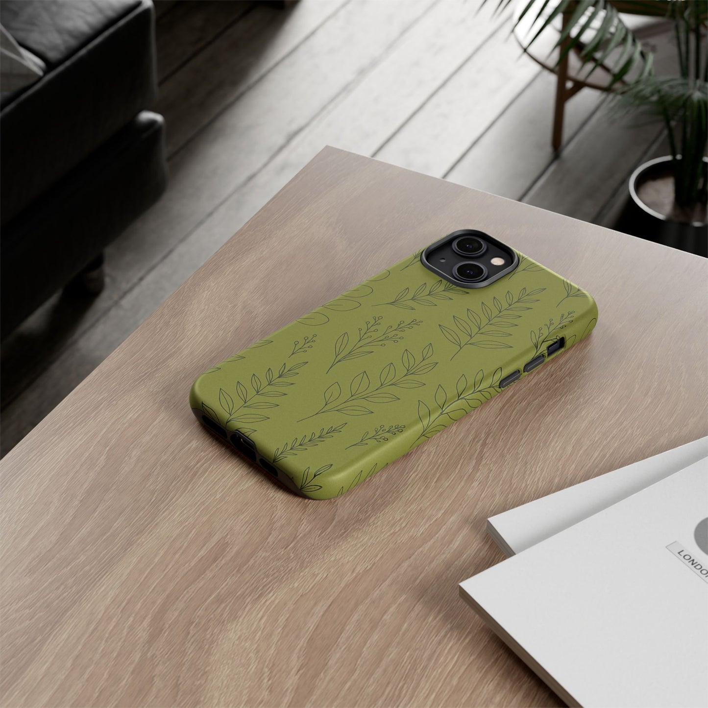 Stylish Phone Case, Botanical Design, Tough Phone Cover, Green Floral Case, Nature Inspired Gift, Eco-Friendly Accessory