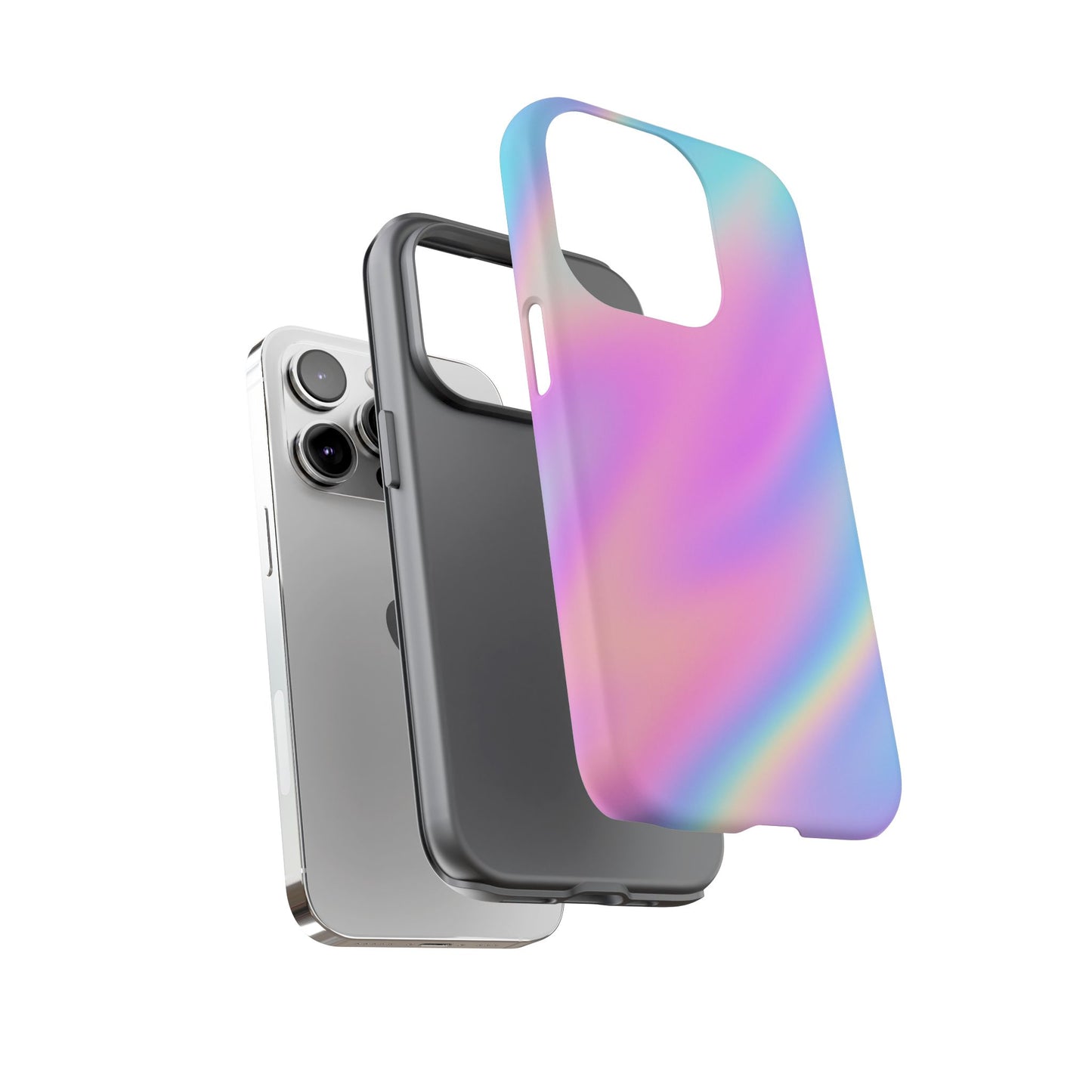 Colorful Holographic Phone Case, Tough Cases for iPhone, Trendy Phone Cover, Unique Gift for Her, Pastel Phone Accessory