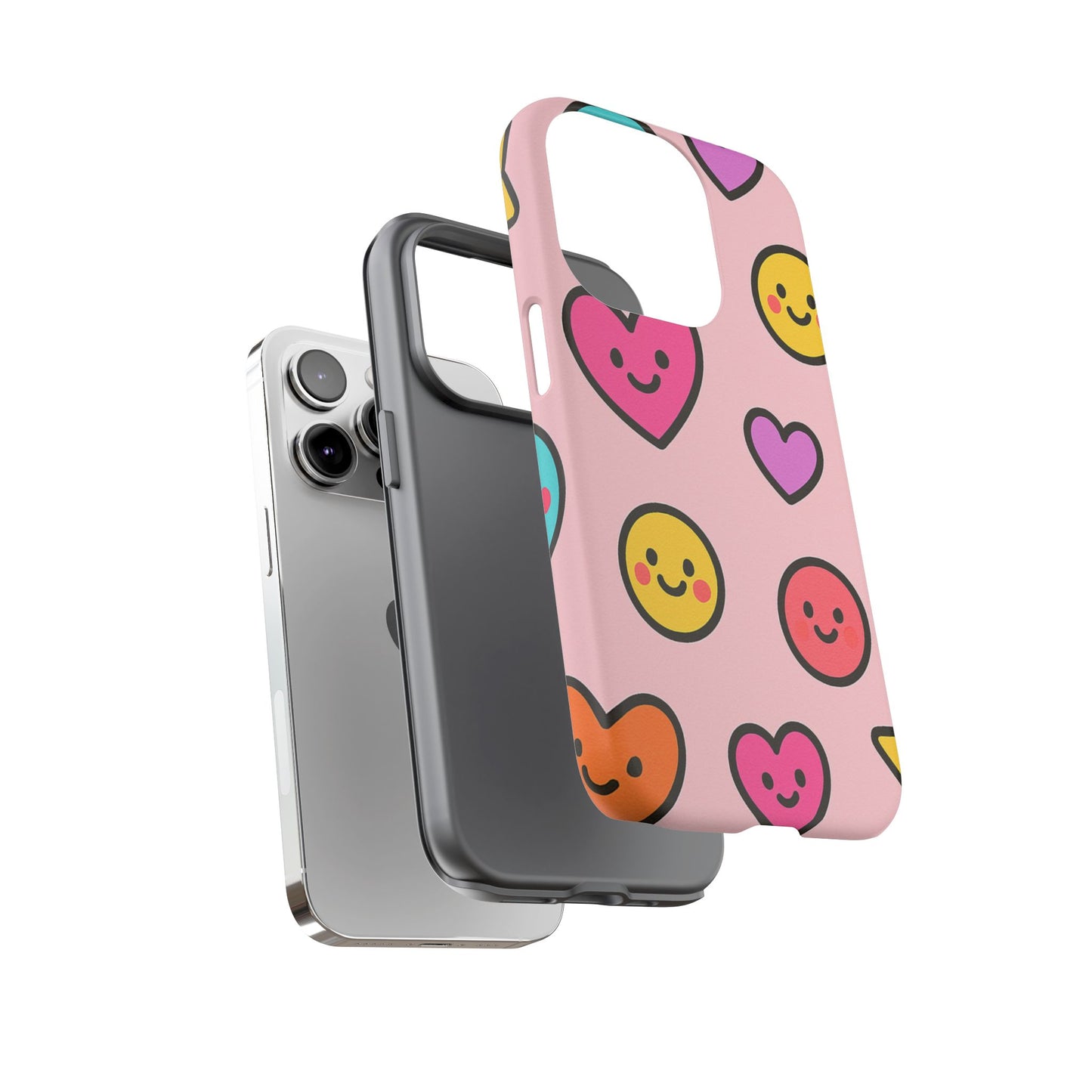 Cute Phone Case with Smiley Faces and Hearts, Fun Gift for Kids and Teens, Cellphone Protector, Birthday Present, Cute Accessories