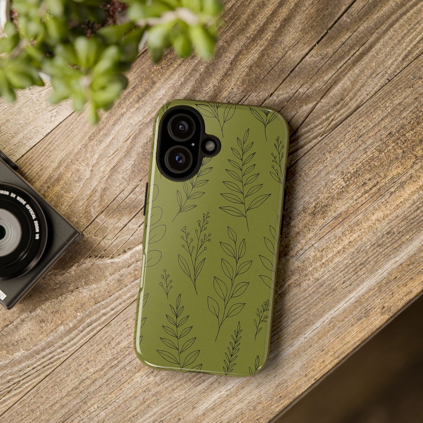 Stylish Phone Case, Botanical Design, Tough Phone Cover, Green Floral Case, Nature Inspired Gift, Eco-Friendly Accessory