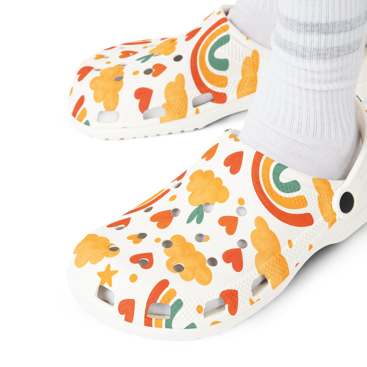 Vibrant EVA Foam Crocs – Fun Rainbow & Heart Design, Slip-On Comfort Shoes, Perfect for Summer Fun, Gardening, Holidays, Gifts