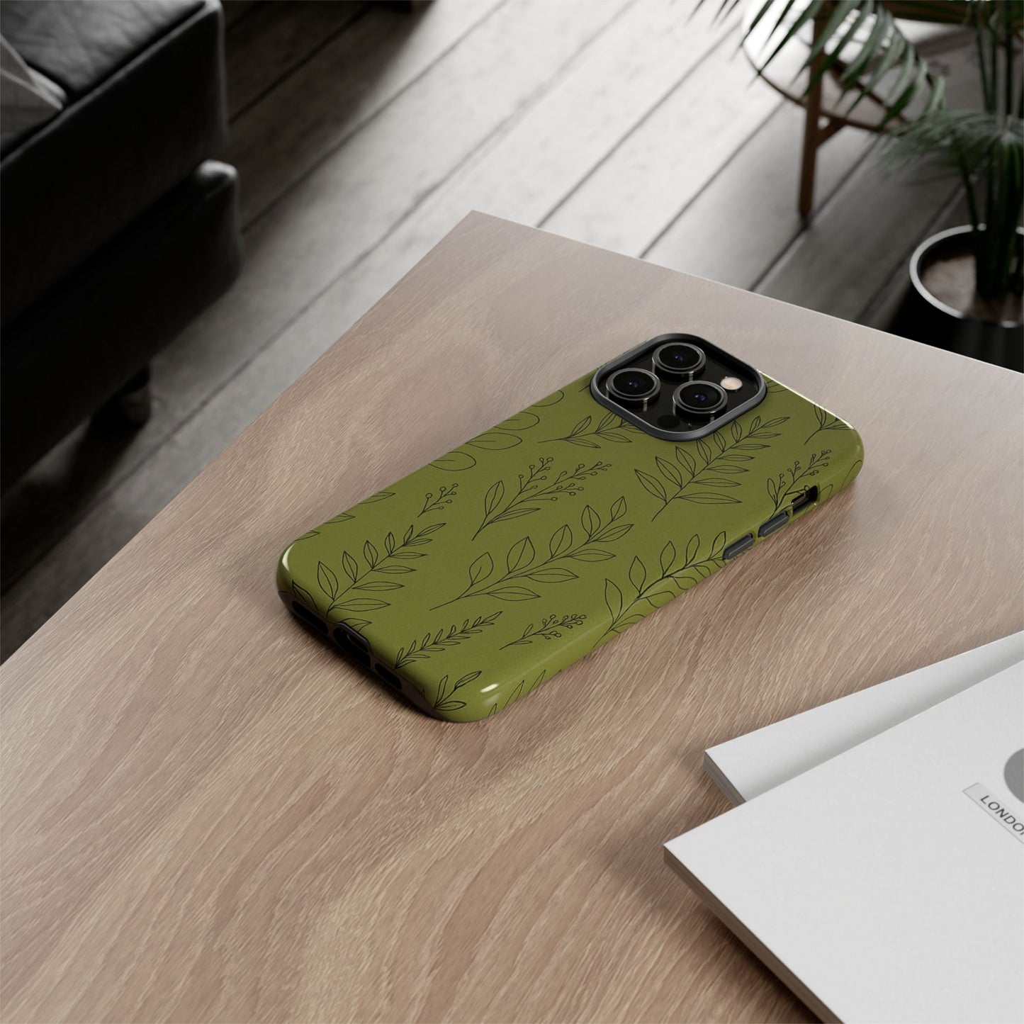 Stylish Phone Case, Botanical Design, Tough Phone Cover, Green Floral Case, Nature Inspired Gift, Eco-Friendly Accessory