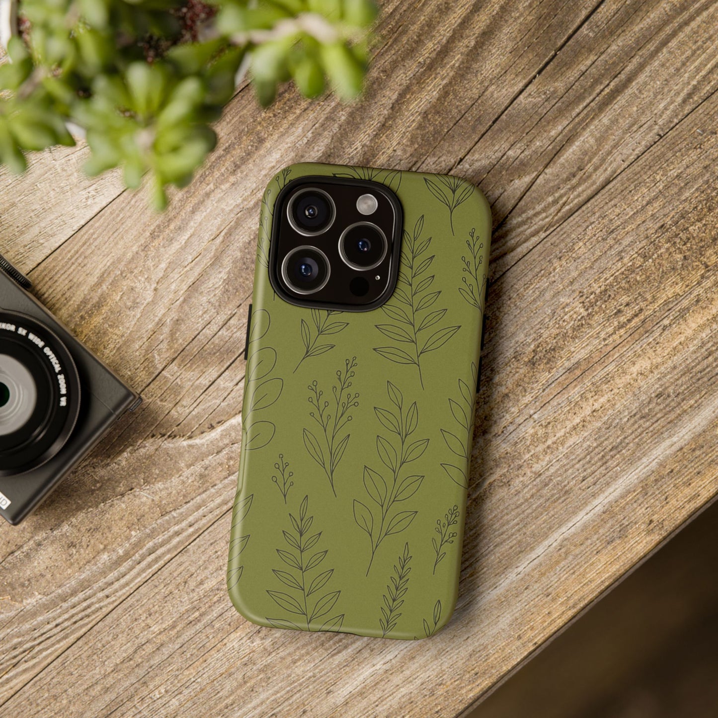 Stylish Phone Case, Botanical Design, Tough Phone Cover, Green Floral Case, Nature Inspired Gift, Eco-Friendly Accessory